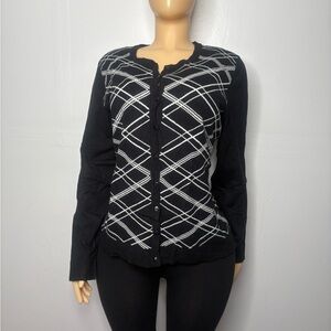 Charter Club Black Cardigan with White Argyle Detail